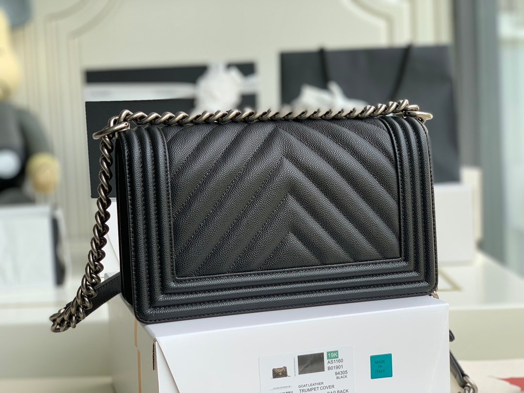 Ch@nel Boy Bag-Caviar-25CM - Image 8