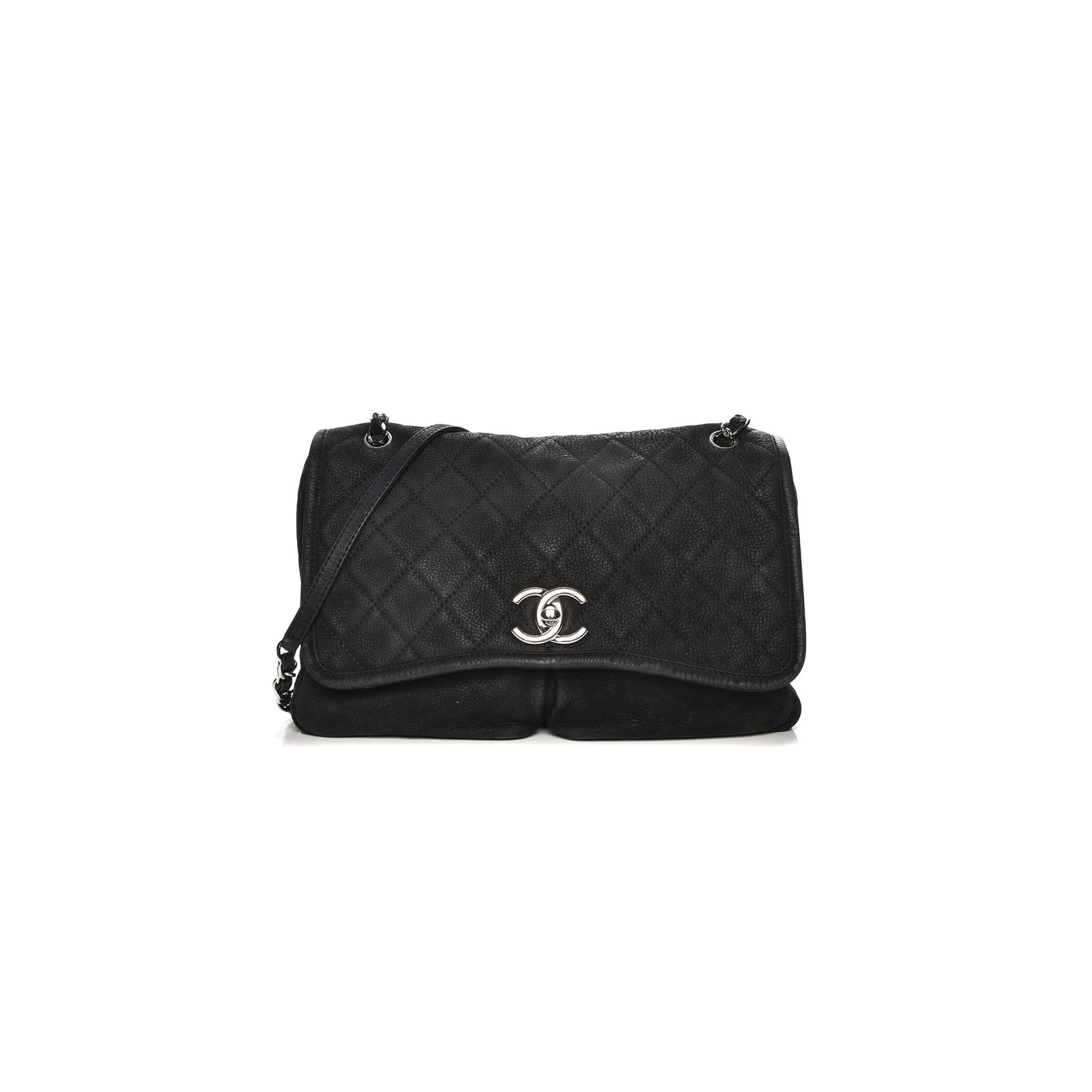 CH@NEL LARGE ULTRA SOFT SUEDE CALFSKIN NATURAL BEAUTY FLAP BLACK (33*22*9cm)